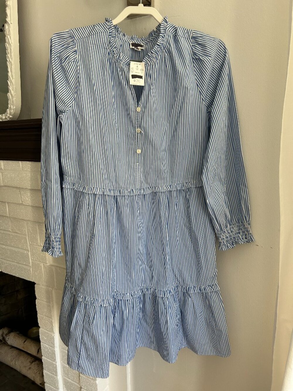 J. Crew Ruffle Long Sleeve Stripped Midi Dress Size 8 NEW